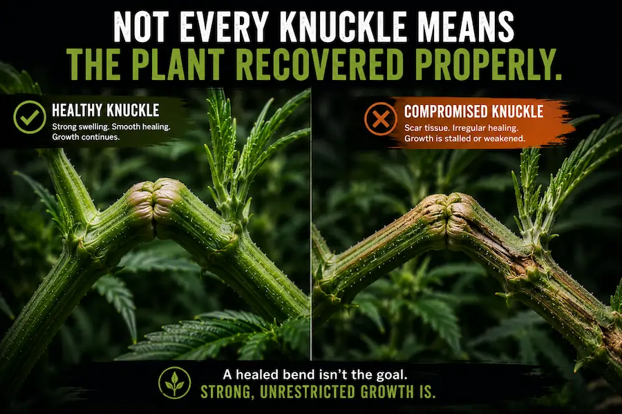healthy-vs-compromised-super-crop-knuckle Healthy versus compromised cannabis super crop knuckle healing showing strong recovery growth compared to restricted post-stress recovery