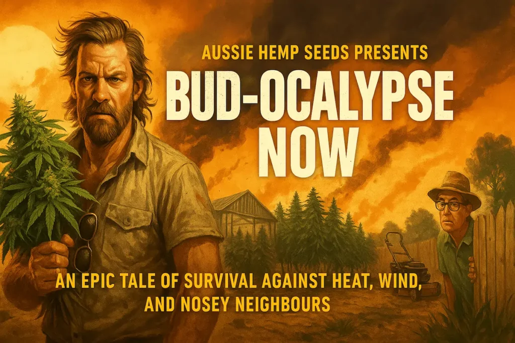 Aussie Hemp Seeds mid-homepage banner promoting Matty’s Tough Genetics Collection, featuring rugged cannabis imagery and a call to explore heat-, drought-, and wind-resistant strains for Australian growers