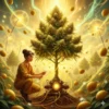 Auto Super Lemon Haze cannabis plant glowing under a golden sunrise with a female grower-engineer tuning a citrus-powered growth engine among lemons and wind turbines — vivid yellow and green hues, cinematic light – Aussie Hemp Seeds Australia.”