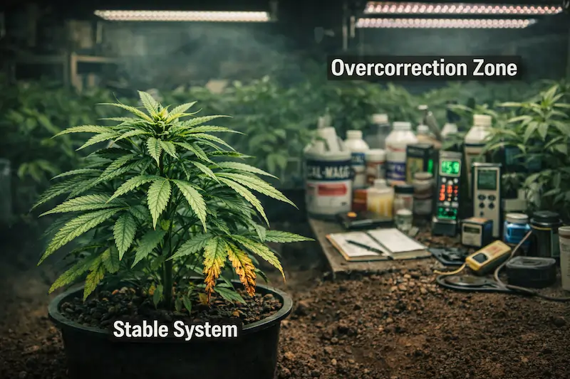cannabis grow room comparison stable environment vs overcorrected setup